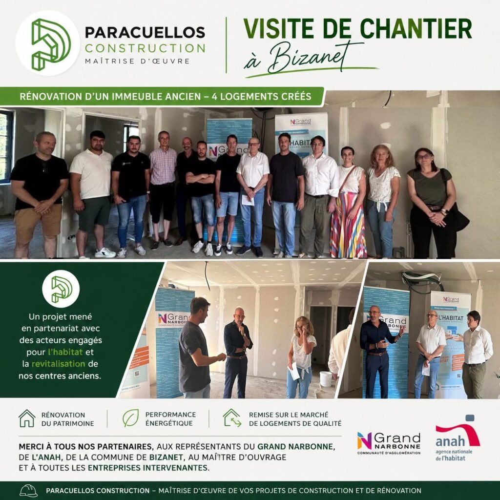 Visite de chantier à Bizanet par Paracuellos Construction : rénovation d'un immeuble ancien en 4 logements.
